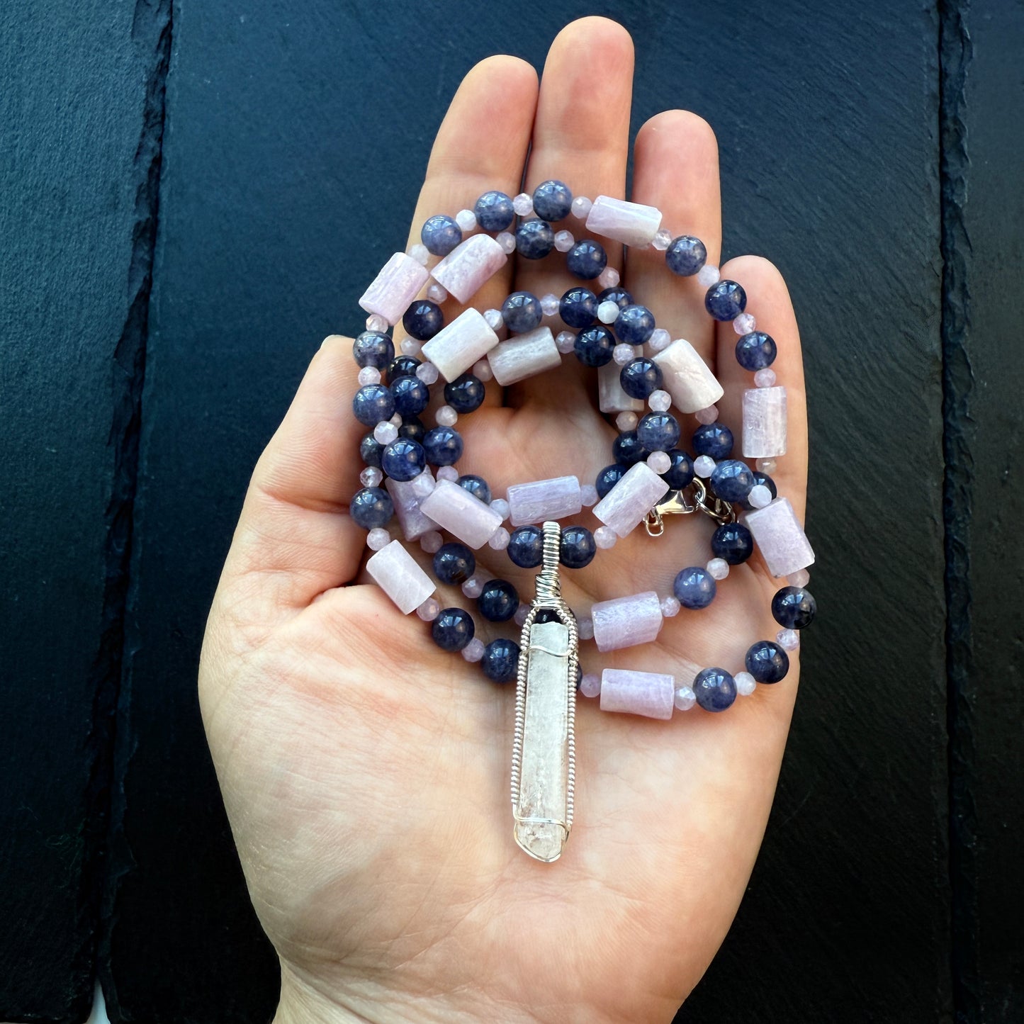 Inner Vision Talisman Iolite and Kunzite Gemstone Necklace and Danburite Pendant