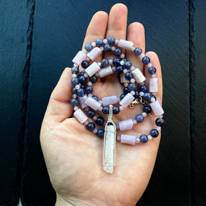 Inner Vision Talisman Iolite and Kunzite Gemstone Necklace and Danburite Pendant
