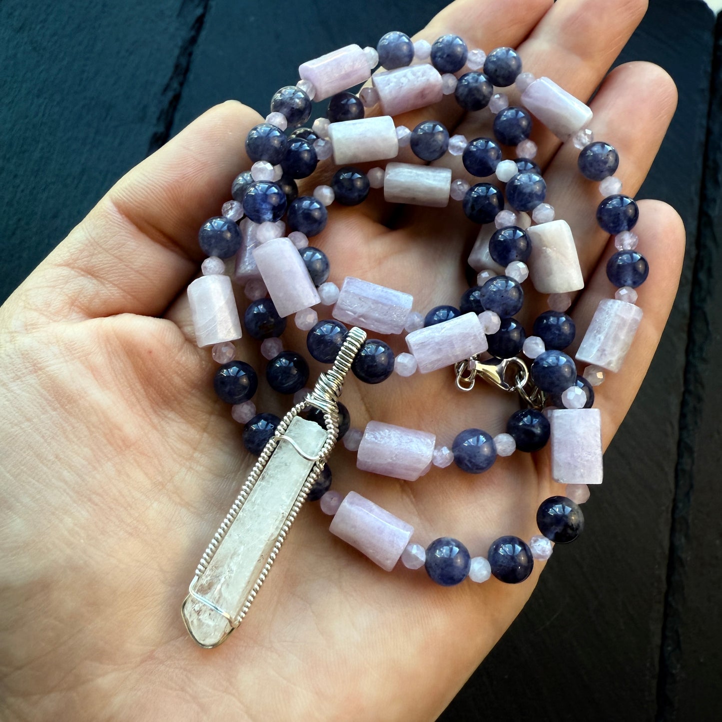 Inner Vision Talisman Iolite and Kunzite Gemstone Necklace and Danburite Pendant