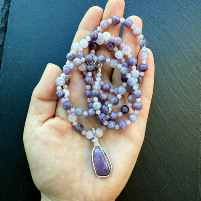 Serenity Calm Lepidolite and Kunzite Gemstone Necklace and Pendant