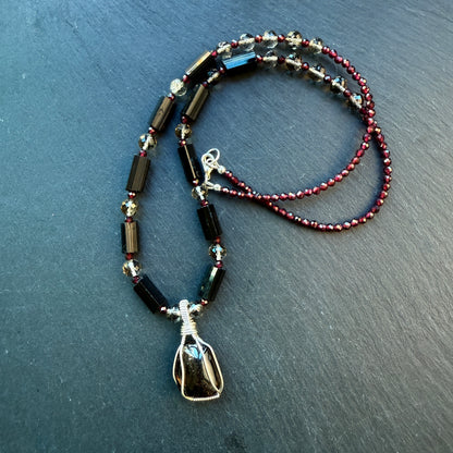 Protection and Balance Root Chakra Amulet Necklace: Smoky Quartz, Black Tourmaline and Garnet