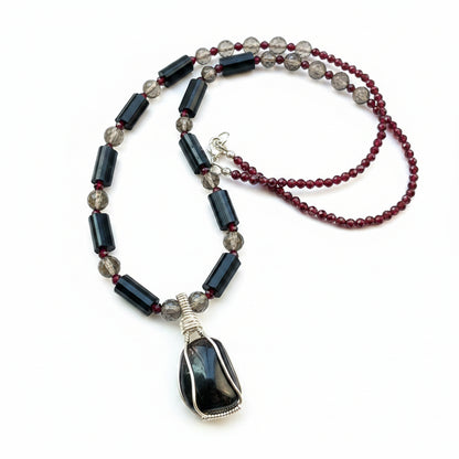 Protection and Balance Root Chakra Amulet Necklace: Smoky Quartz, Black Tourmaline and Garnet
