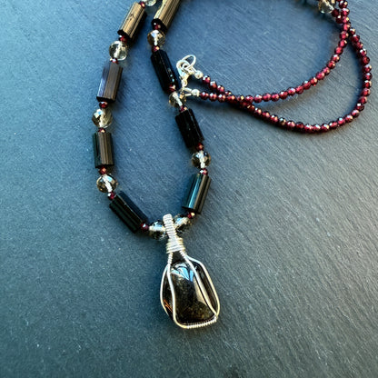 Protection and Balance Root Chakra Amulet Necklace: Smoky Quartz, Black Tourmaline and Garnet