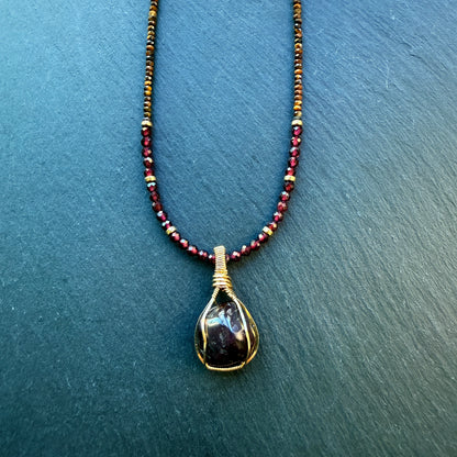 Courage & Inner Strength Talisman Necklace with Garnet and Tiger's Eye and 14k Gold Fill