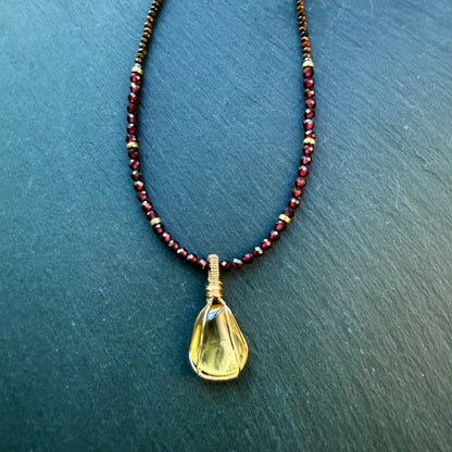 Abundance, Prosperity & Success Talisman Necklace with Citrine, Garnet and Tiger's Eye and 14k Gold Fill