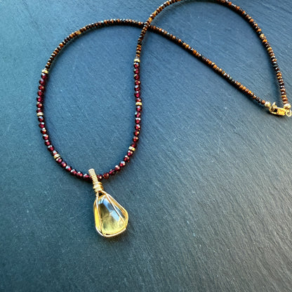Abundance, Prosperity & Success Talisman Necklace with Citrine, Garnet and Tiger's Eye and 14k Gold Fill