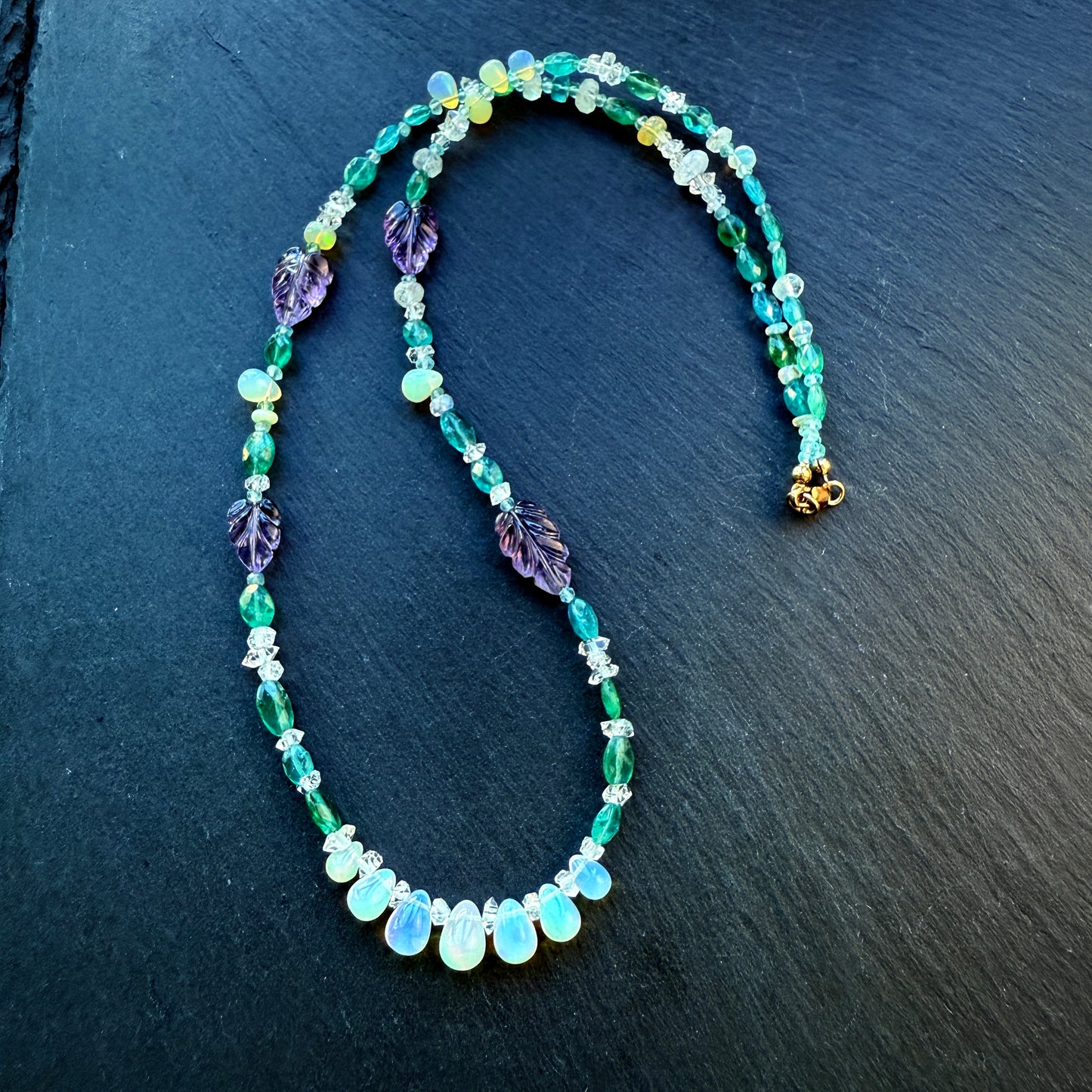 Gem Blossom Necklace with Opal, Amethyst, Blue Apatite, Quartz and Moonstone