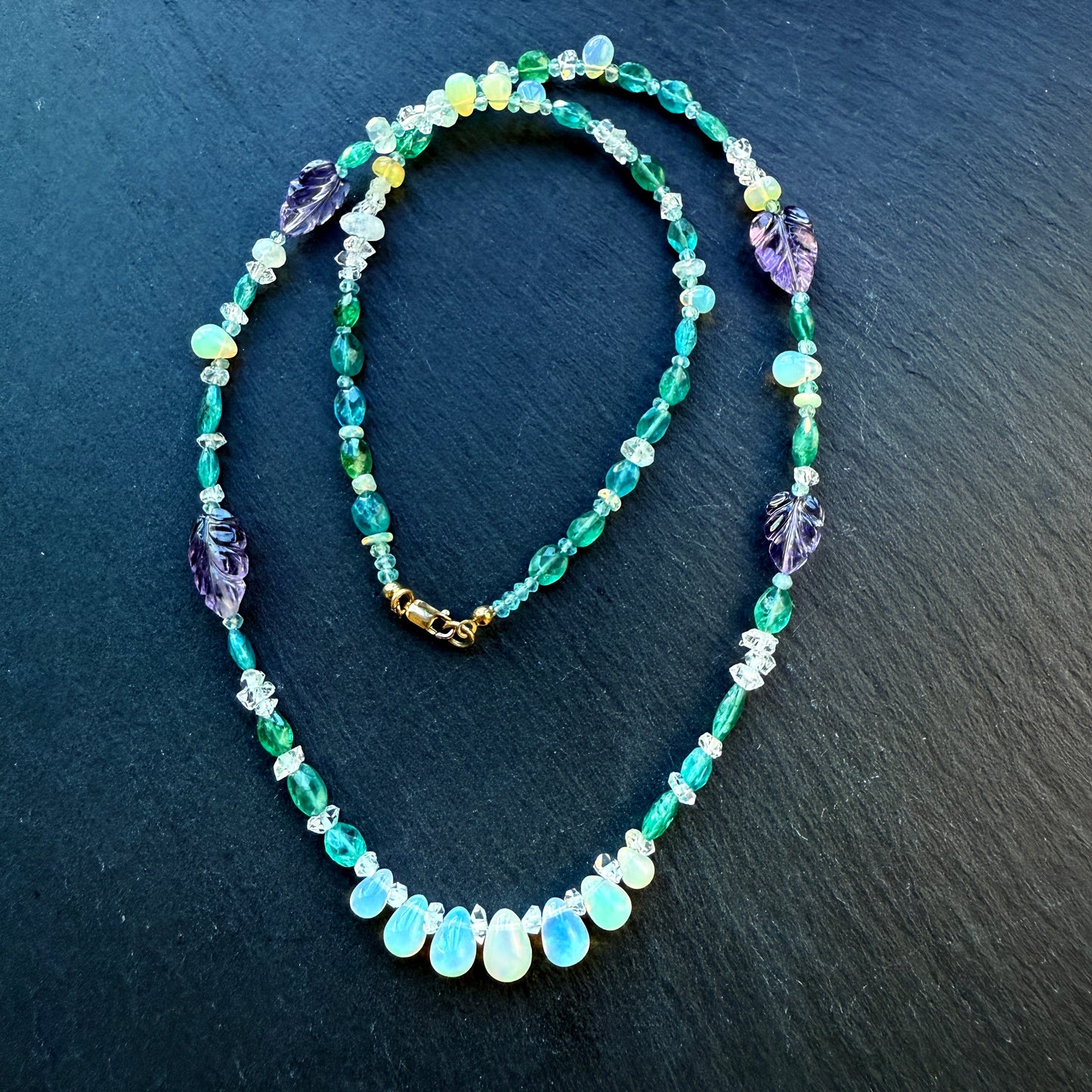 Gem Blossom Necklace with Opal, Amethyst, Blue Apatite, Quartz and Moonstone