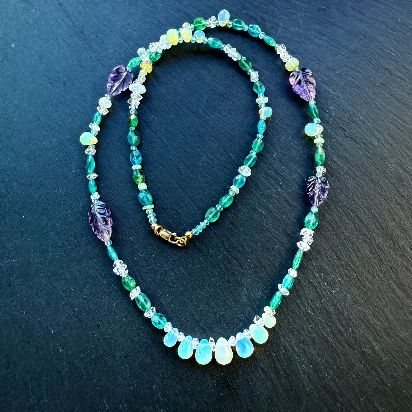 Gem Blossom Necklace with Opal, Amethyst, Blue Apatite, Quartz and Moonstone