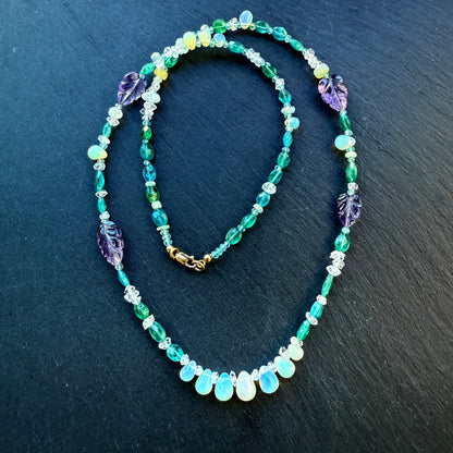 Gem Blossom Necklace with Opal, Amethyst, Blue Apatite, Quartz and Moonstone