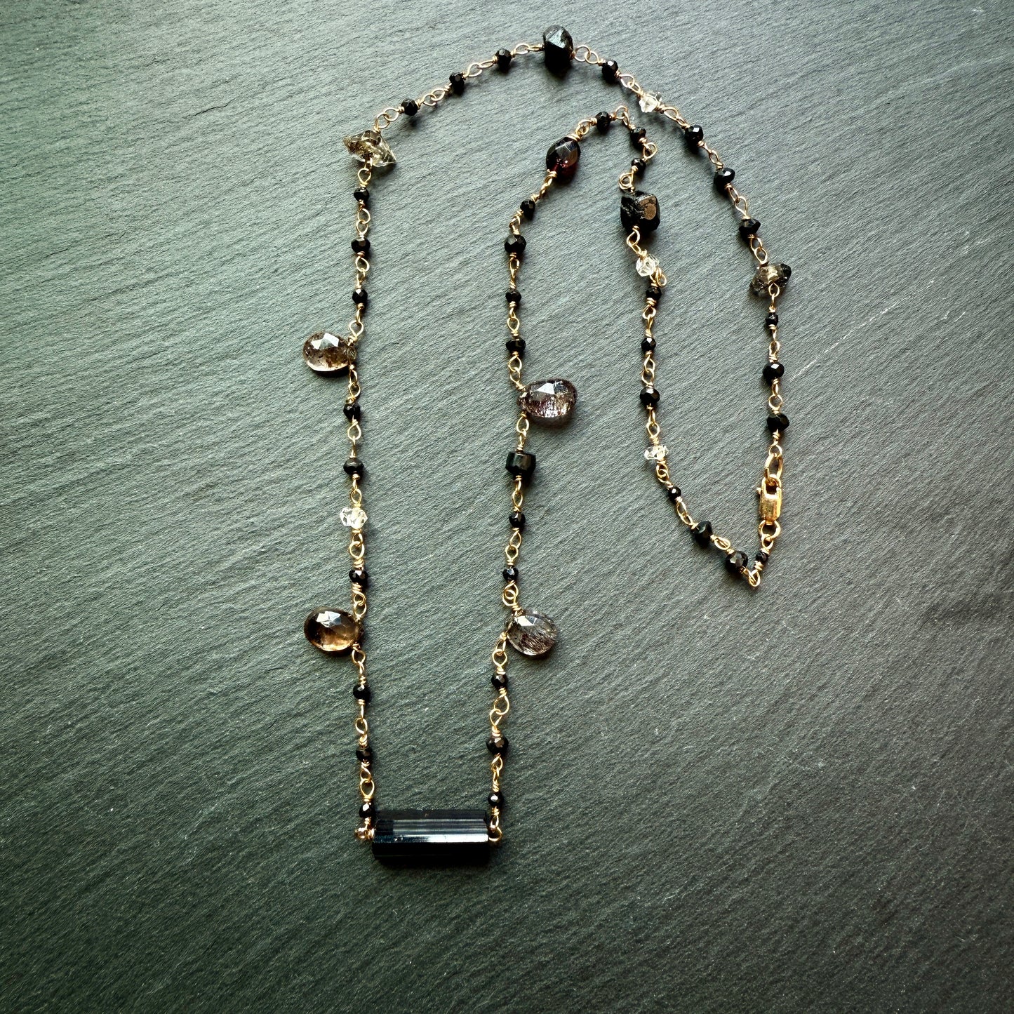 Spiritual Protection Necklace: Black Tourmaline, Sacred 7, Quartz, Spinel, 14k gold fill