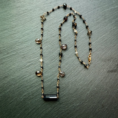 Spiritual Protection Necklace: Black Tourmaline, Sacred 7, Quartz, Spinel, 14k gold fill