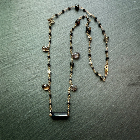 Spiritual Protection Necklace: Black Tourmaline, Sacred 7, Quartz, Spinel, 14k gold fill