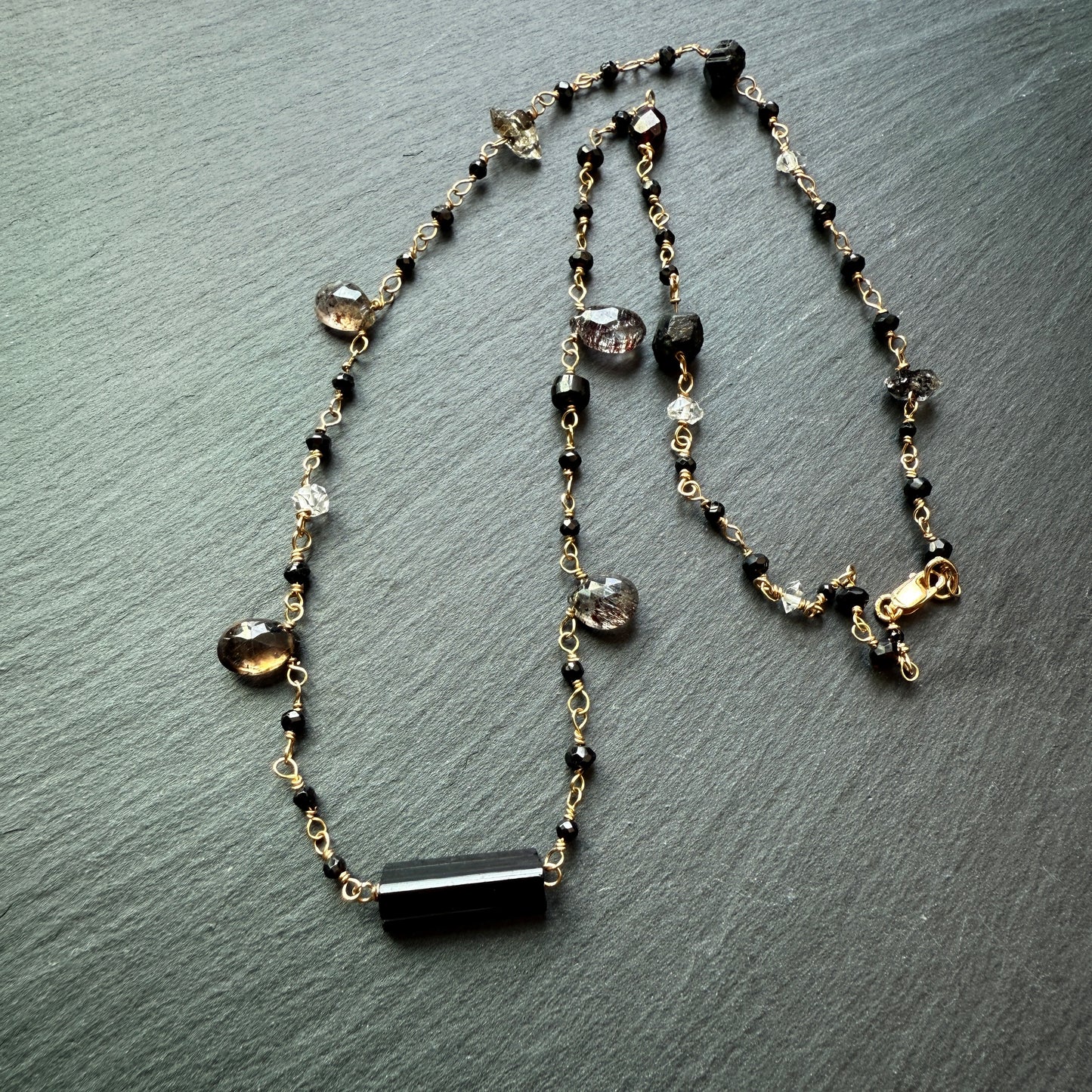 Spiritual Protection Necklace: Black Tourmaline, Sacred 7, Quartz, Spinel, 14k gold fill