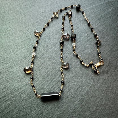 Spiritual Protection Necklace: Black Tourmaline, Sacred 7, Quartz, Spinel, 14k gold fill