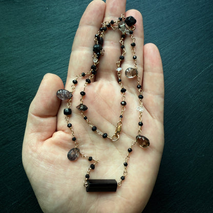 Spiritual Protection Necklace: Black Tourmaline, Sacred 7, Quartz, Spinel, 14k gold fill