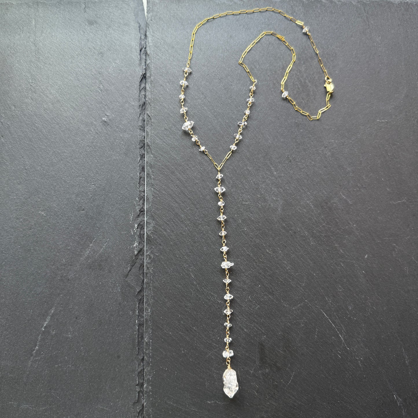 Shine Your Light: Double Terminated Quartz Crystal Y Necklace 14k Gold fill