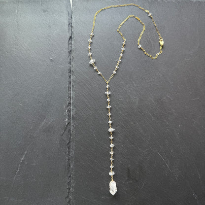 Shine Your Light: Double Terminated Quartz Crystal Y Necklace 14k Gold fill