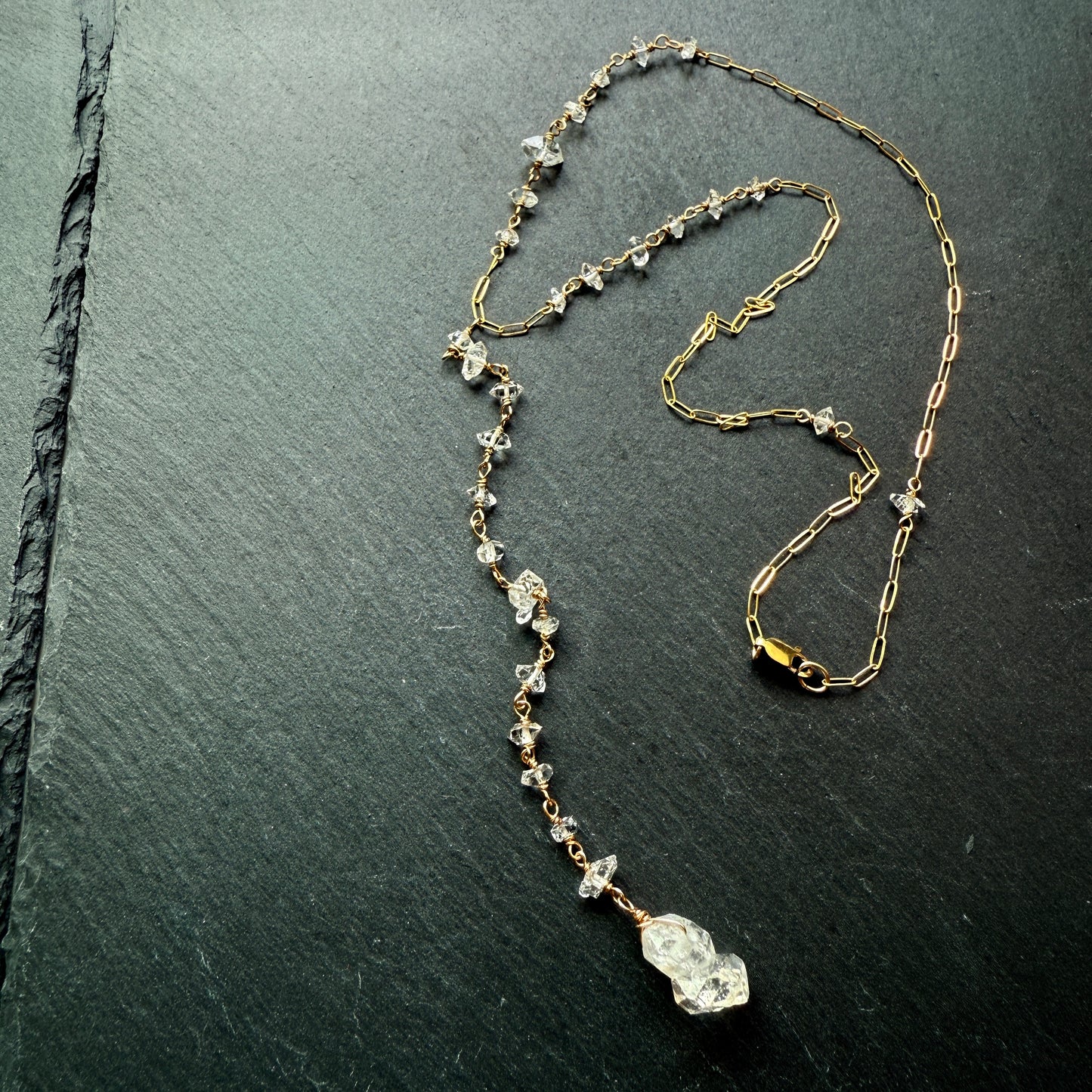 Shine Your Light: Double Terminated Quartz Crystal Y Necklace 14k Gold fill