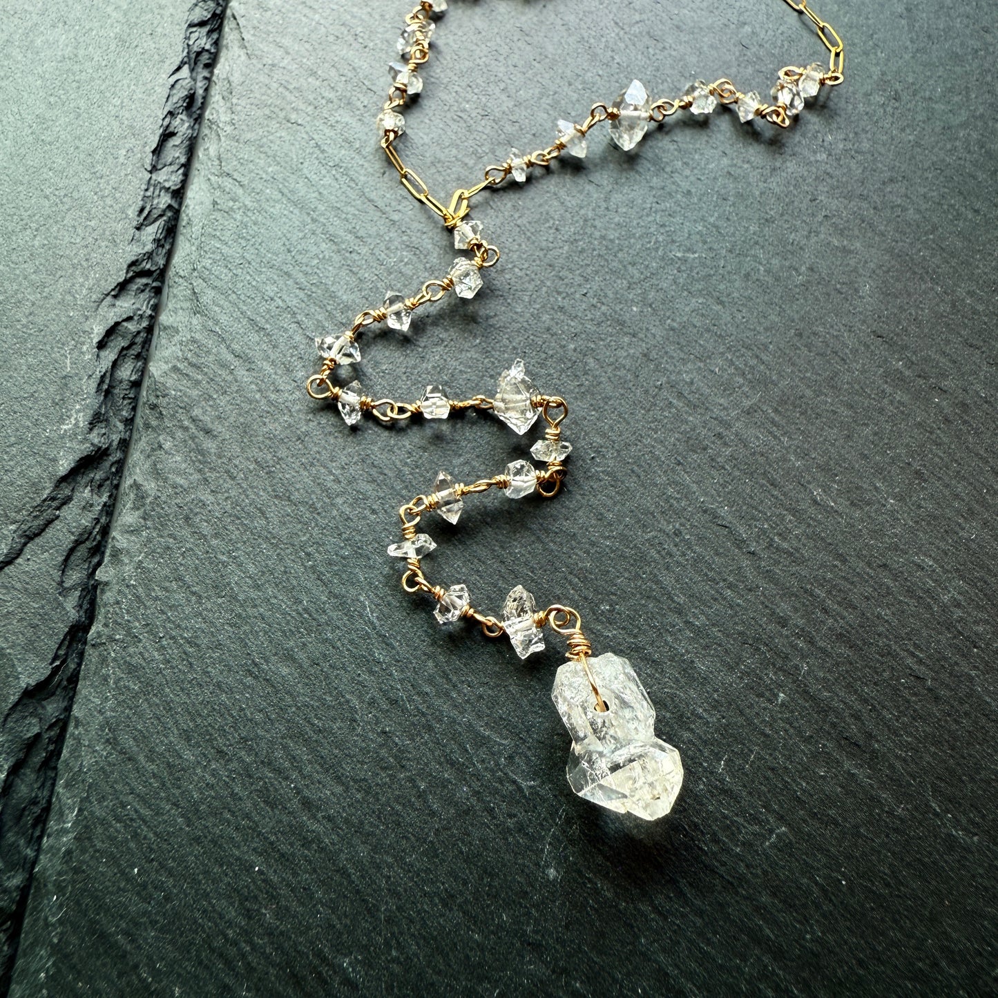 Shine Your Light: Double Terminated Quartz Crystal Y Necklace 14k Gold fill