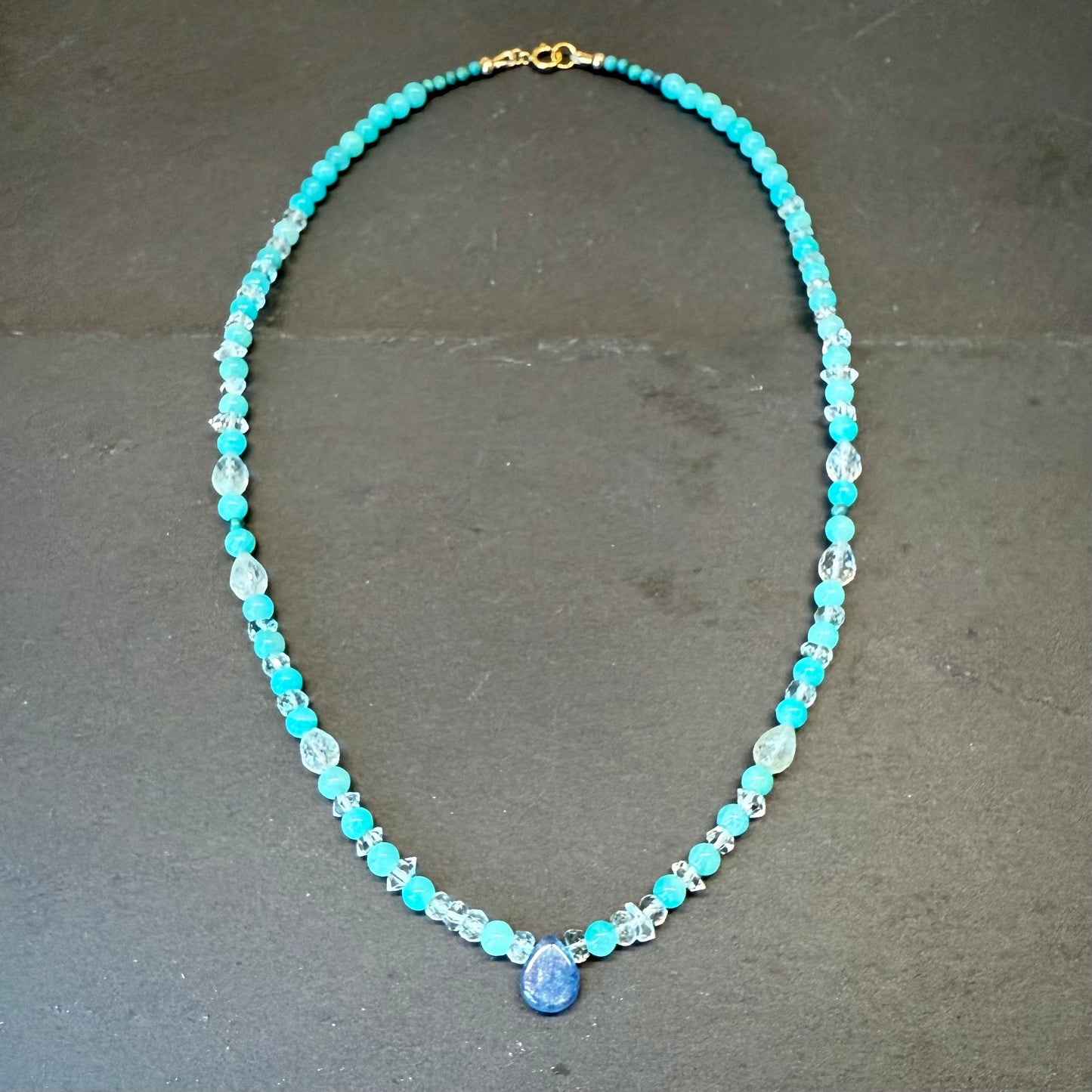 Clear Communication & Truth Talisman: Kyanite, Amazonite, Quartz, Turquoise and Aquamarine Gemstone Necklace