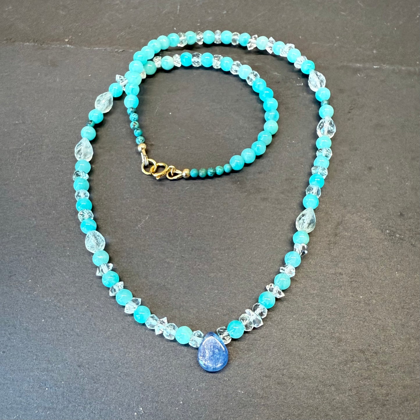Clear Communication & Truth Talisman: Kyanite, Amazonite, Quartz, Turquoise and Aquamarine Gemstone Necklace
