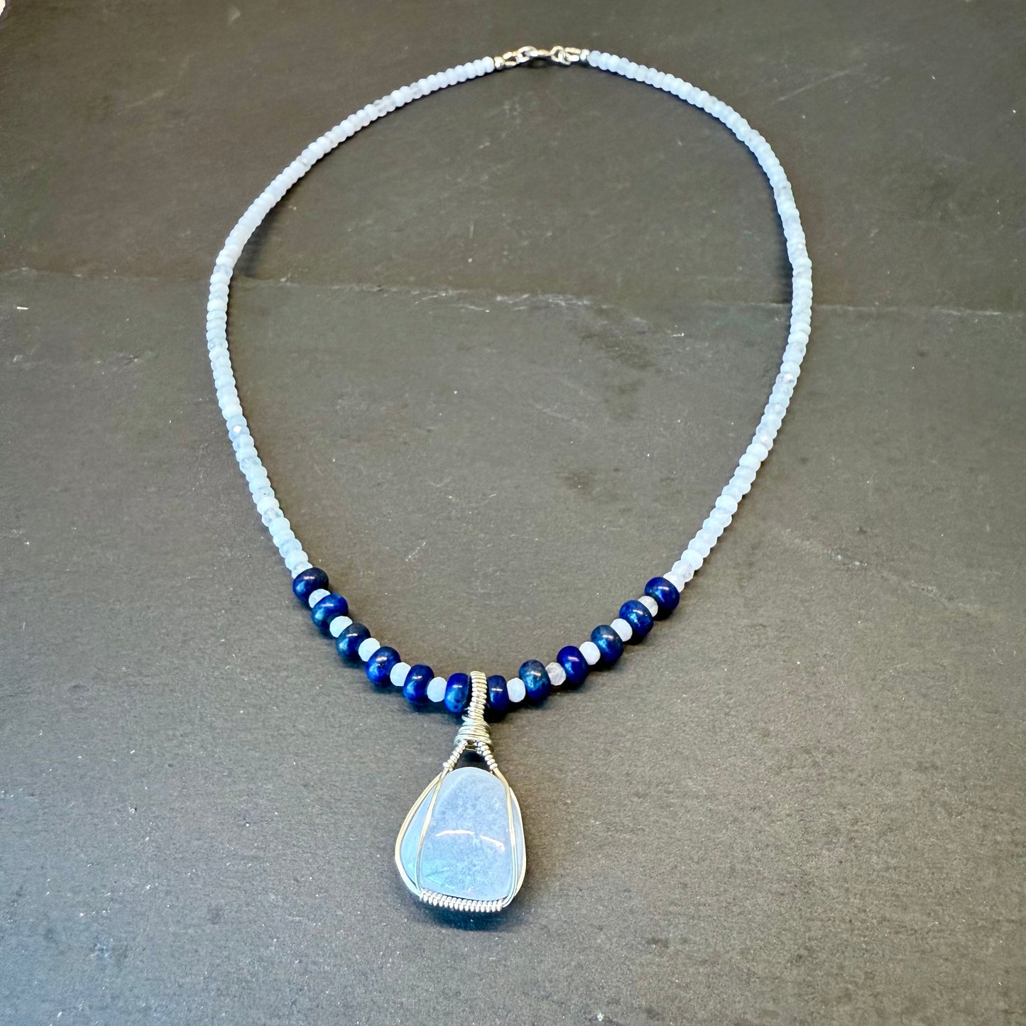 Communication and Creativity Talisman: Blue Lace Agate and Lapis Lazuli Gemstone Necklace