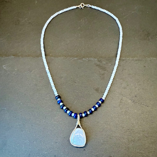 Communication and Creativity Talisman: Blue Lace Agate and Lapis Lazuli Gemstone Necklace