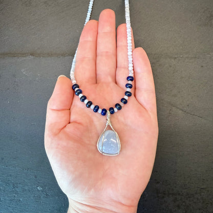 Communication and Creativity Talisman: Blue Lace Agate and Lapis Lazuli Gemstone Necklace