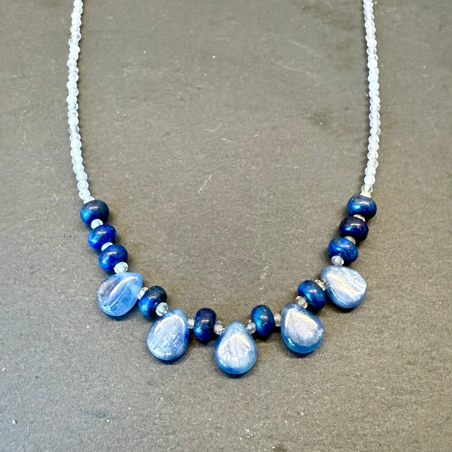 Psychic Awareness & Creativity Talisman: Blue Kyanite, Lapis Lazuli, and Labradorite Gemstone Necklace