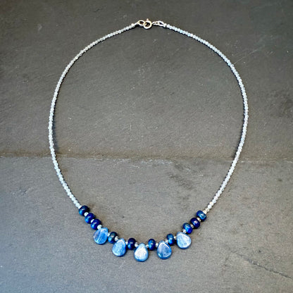 Psychic Awareness & Creativity Talisman: Blue Kyanite, Lapis Lazuli, and Labradorite Gemstone Necklace