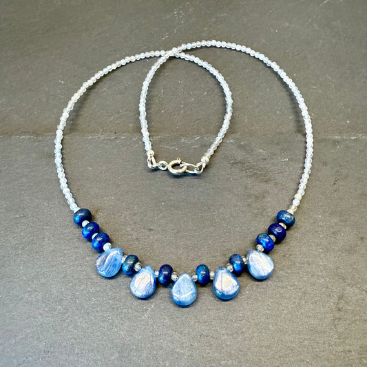 Psychic Awareness & Creativity Talisman: Blue Kyanite, Lapis Lazuli, and Labradorite Gemstone Necklace