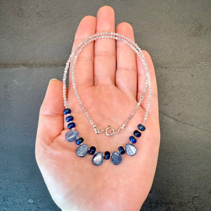 Psychic Awareness & Creativity Talisman: Blue Kyanite, Lapis Lazuli, and Labradorite Gemstone Necklace