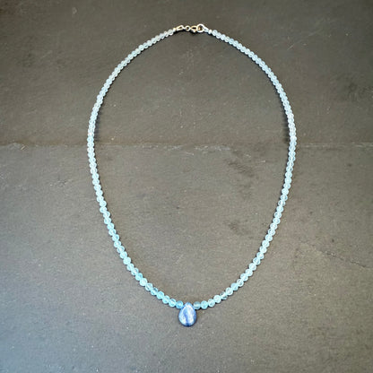 Clear Communication & Inner Voice Talisman: Kyanite, and Aquamarine Gemstone Necklace