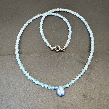 Clear Communication & Inner Voice Talisman: Kyanite, and Aquamarine Gemstone Necklace