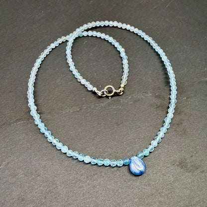 Clear Communication & Inner Voice Talisman: Kyanite, and Aquamarine Gemstone Necklace