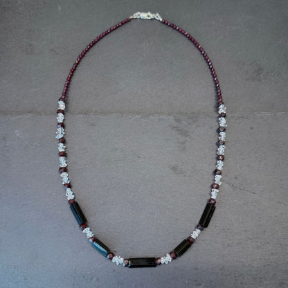 Ground, Balance, Protect Amulet: Black Tourmaline, Double Terminated Quartz and Garnet Necklace
