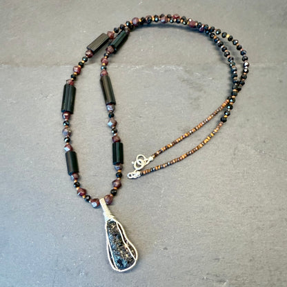 Grounding & Integrating Ascension Energies Talisman: Black Tektite, Black Tourmaline, Tiger's Eye and Garnet Necklace