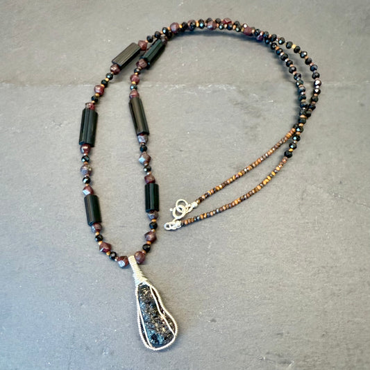 Grounding & Integrating Ascension Energies Talisman: Black Tektite, Black Tourmaline, Tiger's Eye and Garnet Necklace