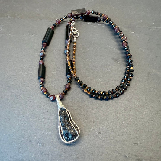 Grounding & Integrating Ascension Energies Talisman: Black Tektite, Black Tourmaline, Tiger's Eye and Garnet Necklace