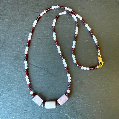 Aphrodite Talisman Kunzite and Garnet Necklace