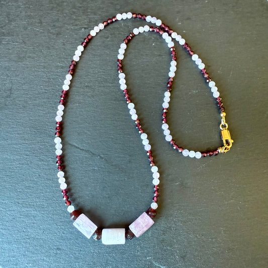 Aphrodite Talisman Kunzite and Garnet Necklace