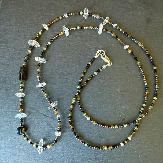 Tourmaline and Quartz Extra Long Amulet Necklace