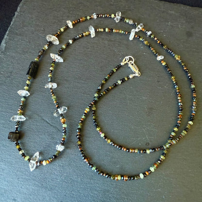 Tourmaline and Quartz Extra Long Amulet Necklace