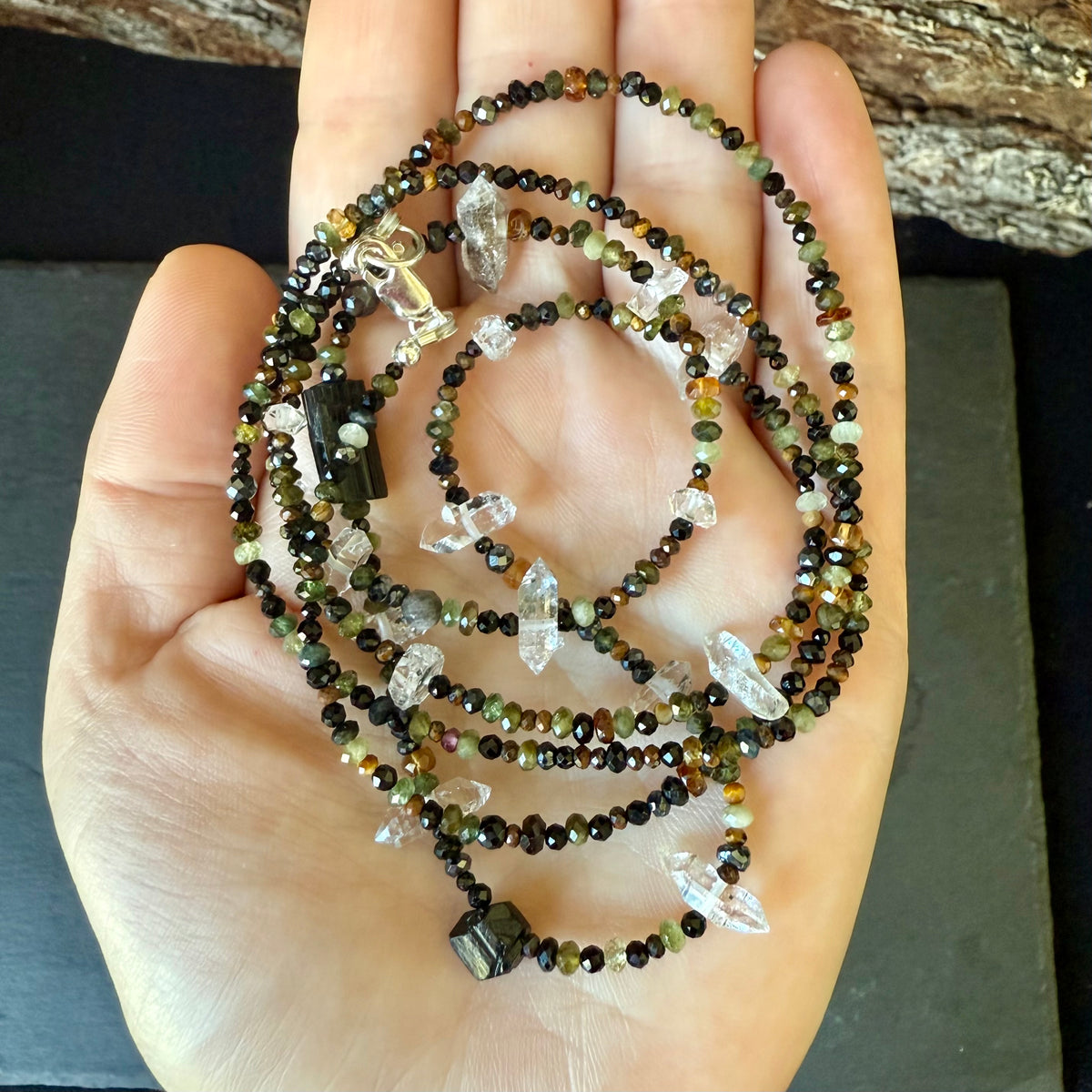 Tourmaline and Quartz Extra Long Amulet Necklace