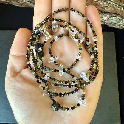 Tourmaline and Quartz Extra Long Amulet Necklace