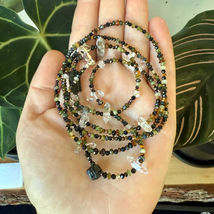 Tourmaline and Quartz Extra Long Amulet Necklace