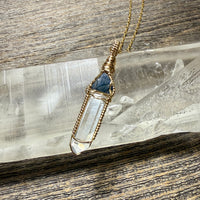 Sapphire Record Keeper and Lemurian Quartz Crystal Pendant