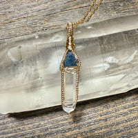 Sapphire Record Keeper and Lemurian Quartz Crystal Pendant