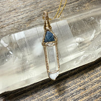 Sapphire Record Keeper and Lemurian Quartz Crystal Pendant